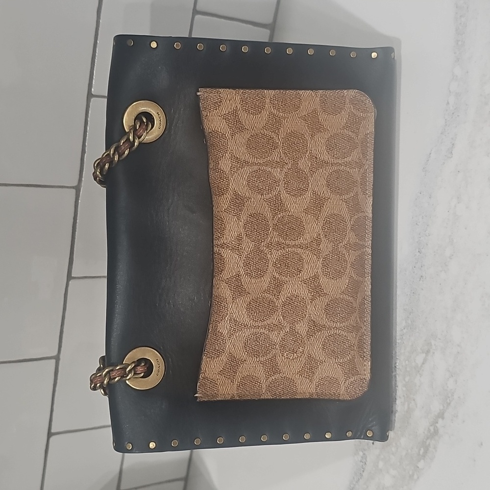 Coach Black and Brown Crossbody Bag with Gold Chain - Picture 3 of 5